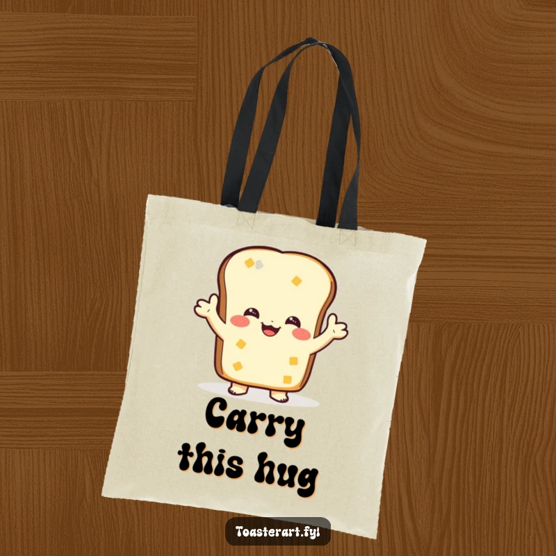 Funny Tote Bag: A toast character gives a warm, comforting hug, making errands feel extra special.